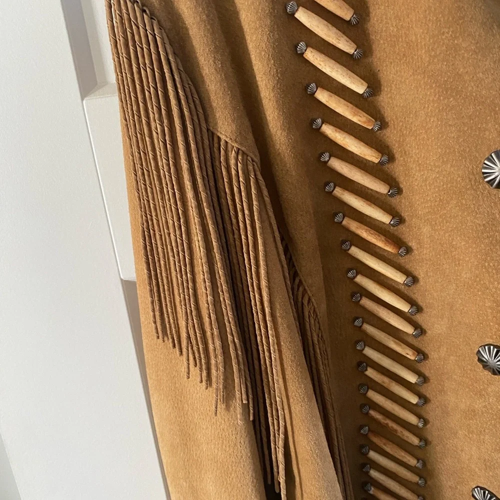 Fringe Leather Jacket in Tan - Picture 4 of 7